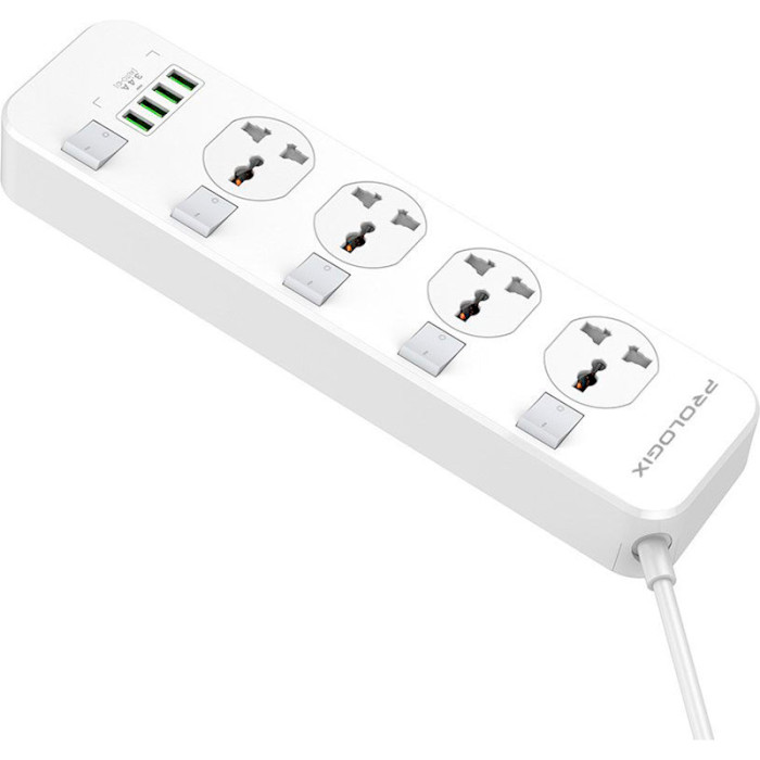 Сетевой фильтр PROLOGIX PR-SC4408W White, 4 розетки, 4xUSB, 2м