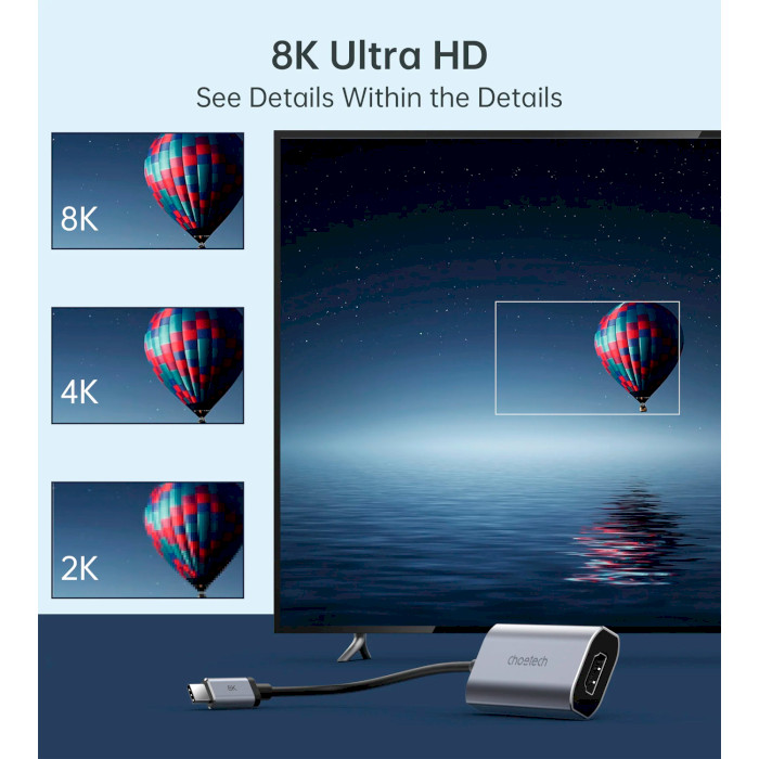 Адаптер CHOETECH 8K@60Hz USB-C - HDMI v2.1 Gray (HUB-H16-GY)