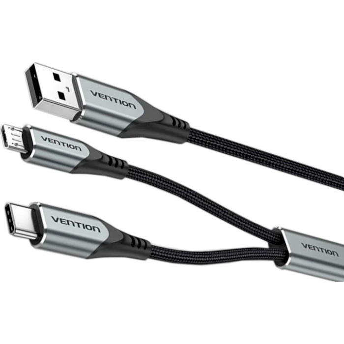 Кабель VENTION 2-in-1 USB-A to Micro-USB/Type-C 0.5м Gray (CQGHD)