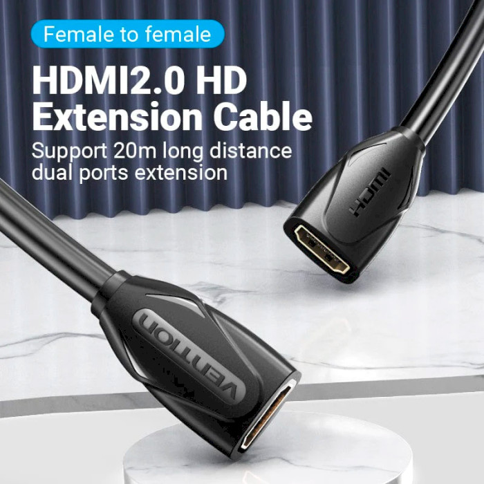 Кабель-подовжувач VENTION HDMI 2.0 Female to Female HDMI v2.0 0.5м Black (AAXBD)