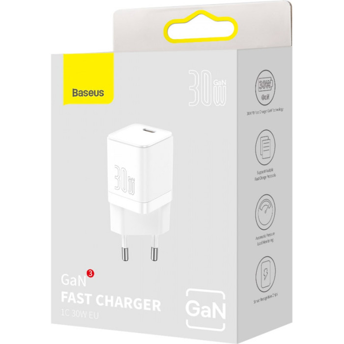 Зарядний пристрій BASEUS GaN2 Fast Charger 1C 30W PD3.0 White (CCGN010102)