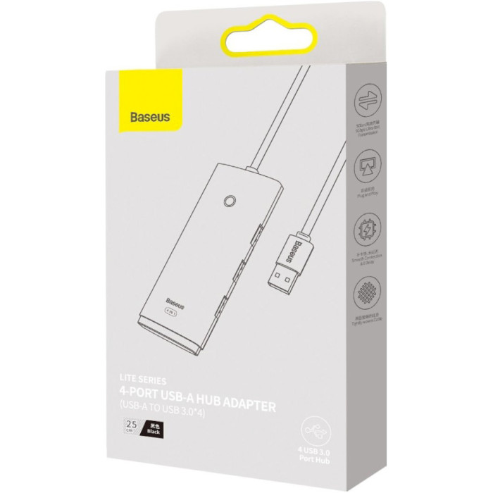 USB-хаб BASEUS Lite Series 4-port USB-C to 4xUSB3.0 Hub Adapter 0.25m Black (WKQX030301)