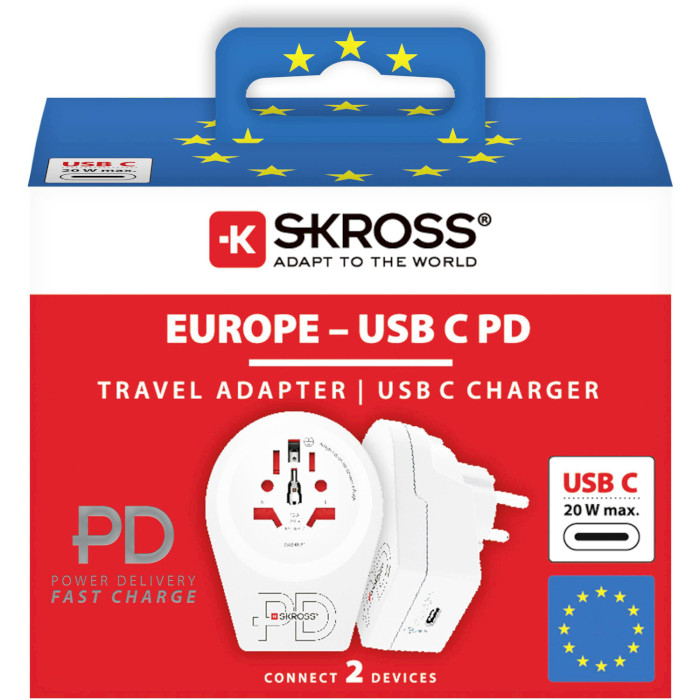 Универсальный сетевой переходник SKROSS World to Europe USB C20PD White (1.500290)
