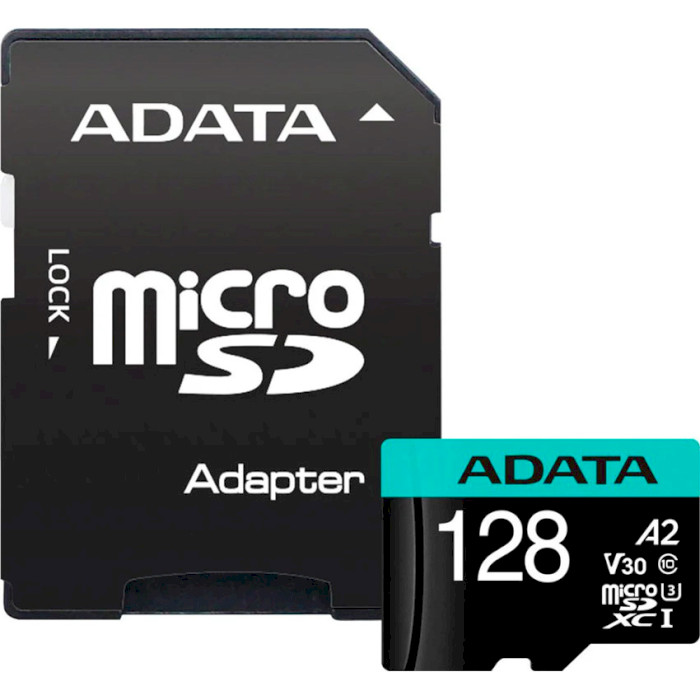 Карта памяти ADATA microSDXC Premier Pro 128GB UHS-I U3 V30 A2 Class 10 + SD-adapter (AUSDX128GUI3V30SA2-RA1)