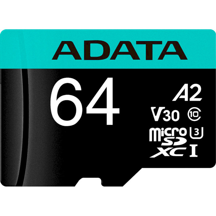Карта пам'яті ADATA microSDXC Premier Pro 64GB UHS-I U3 V30 A2 Class 10 + SD-adapter (AUSDX64GUI3V30SA2-RA1)