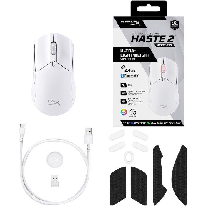 Мышь игровая HYPERX Pulsefire Haste 2 Wireless White (6N0B0AA)