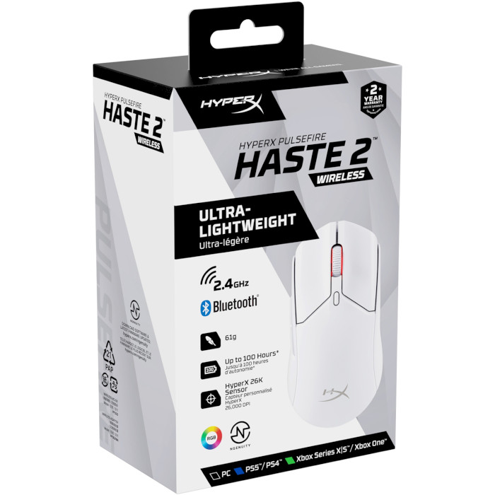 Мышь игровая HYPERX Pulsefire Haste 2 Wireless White (6N0B0AA)