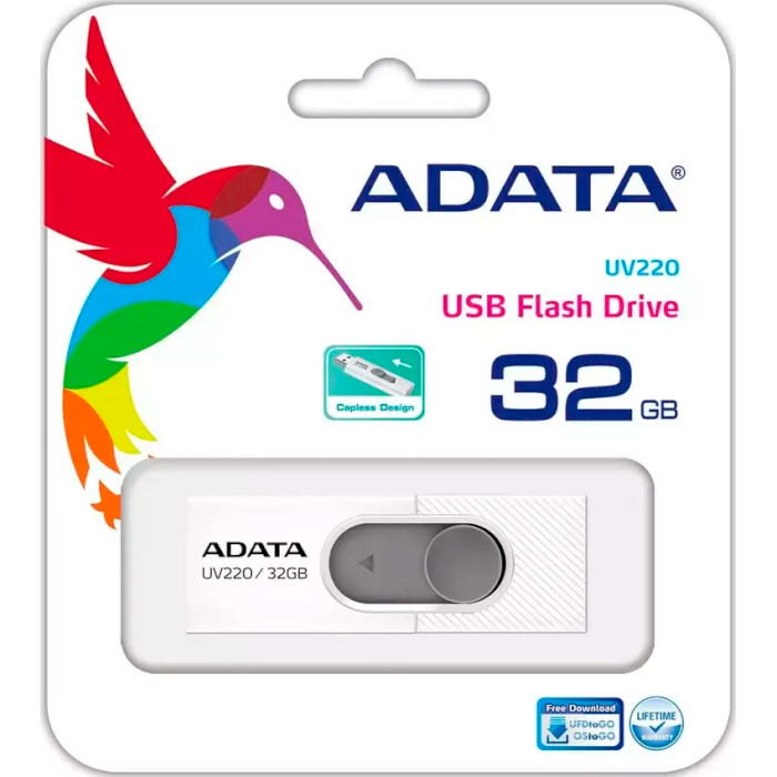 Флэшка ADATA UV220 32GB USB2.0 White/Gray (AUV220-32G-RWHGY)