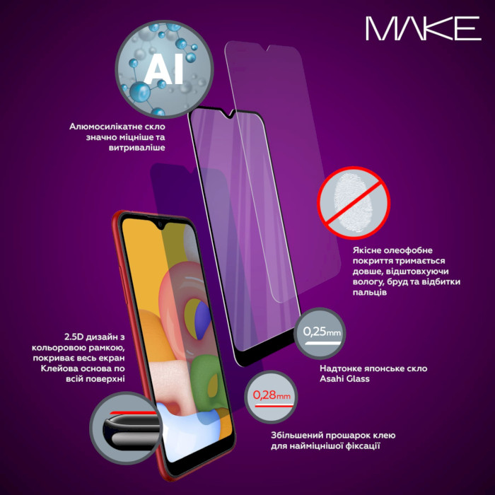 Защитное стекло MAKE Full Cover Full Glue для Motorola Moto G72 (MGF-MG72)