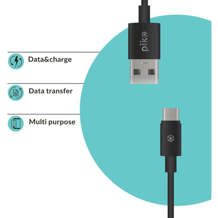 Кабель PIKO CB-UM10 USB-A to Micro-USB 0.2м Black