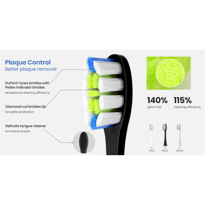 Насадка для зубной щётки OCLEAN P1C5 Plaque Control Black 6шт (C04000187)