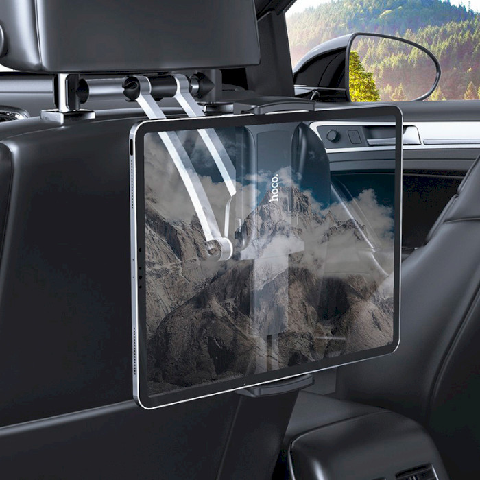 Автотримач для планшета HOCO CA62 Handsome Aluminum Rear Pillow In-Car Holder Silver/Black