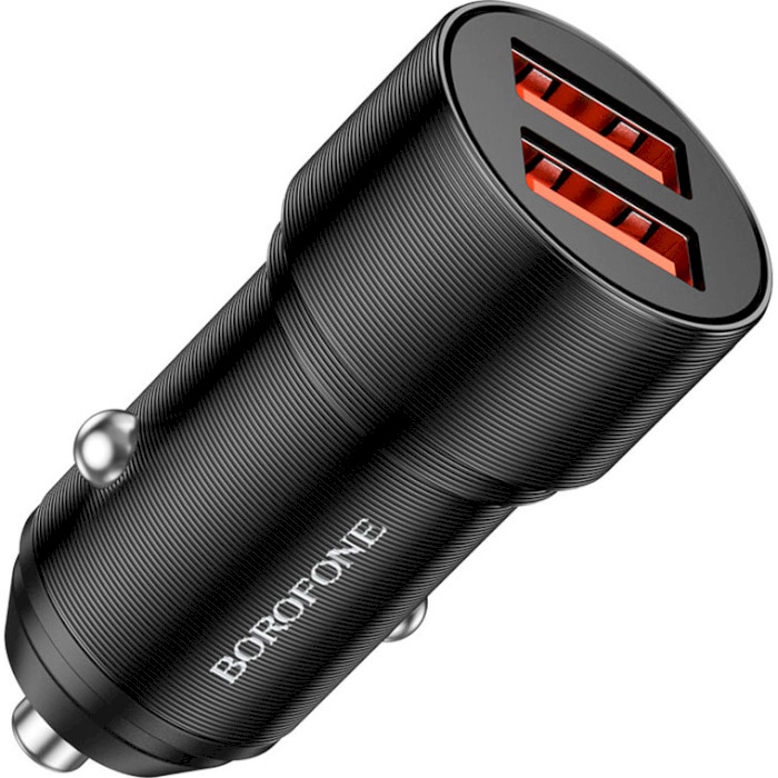 Автомобільний зарядний пристрій BOROFONE BZ19 Wisdom 2xUSB-A, 2.4A Black w/Type-C cable (6974443387391)
