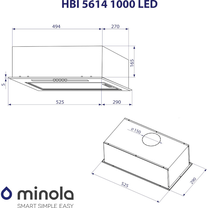 Вытяжка MINOLA HBI 5614 BL 1000 LED