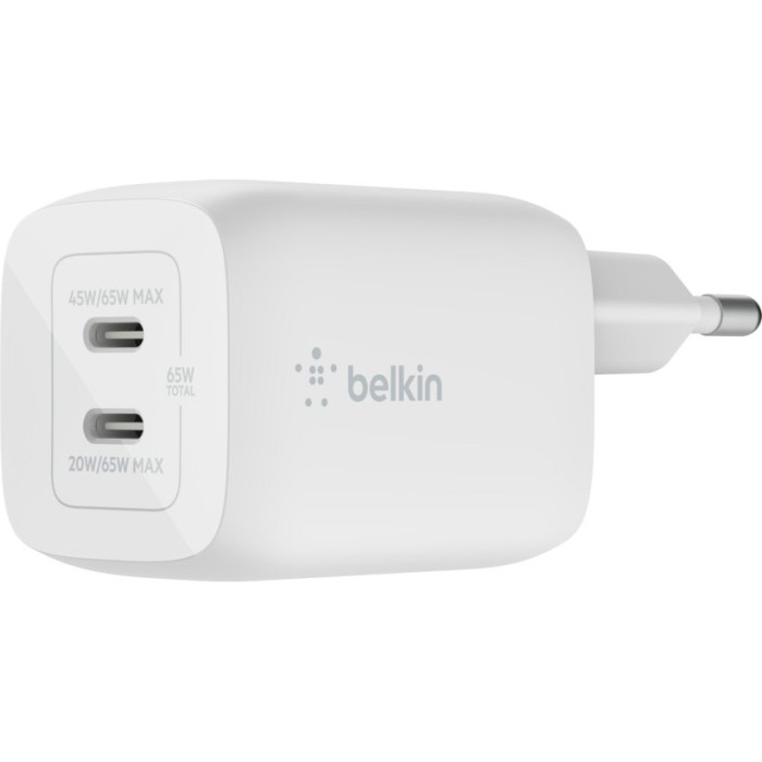 Зарядний пристрій BELKIN Boost Up Charge Pro GaN Dual USB-C Charger 65W White (WCH013VFWH)