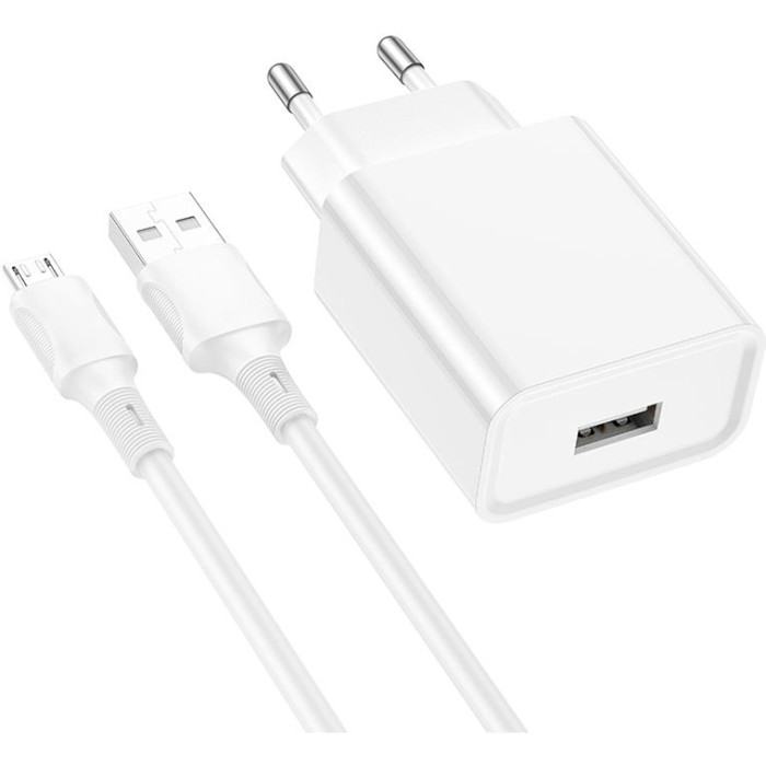 Зарядний пристрій BOROFONE BA74A Aspirer 1xUSB-A, 2.1A White w/Micro-USB cable