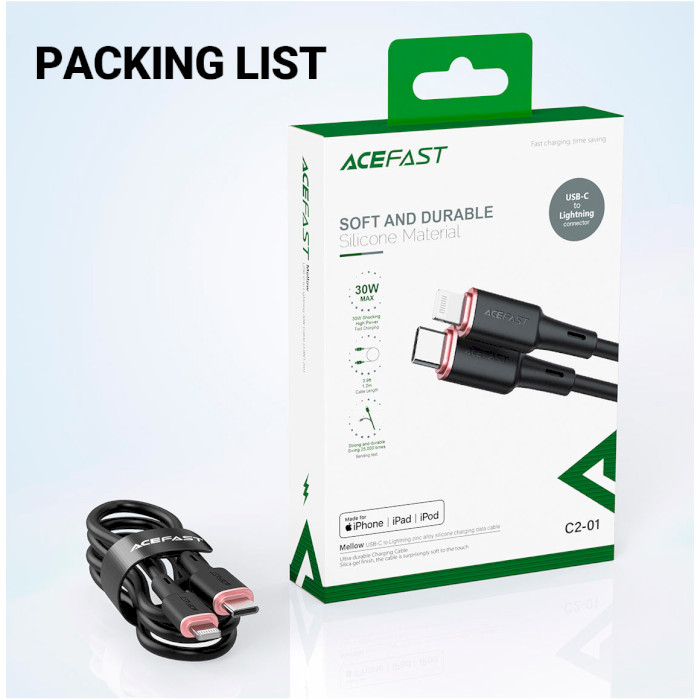 Кабель ACEFAST C2-01 USB-C to Lightning 1.2м Black