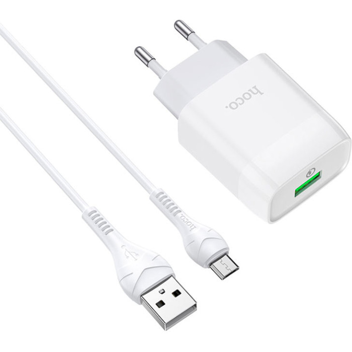 Зарядное устройство HOCO C72Q Glorious 1xUSB-A, QC3.0 White w/Micro-USB cable (6931474732538)