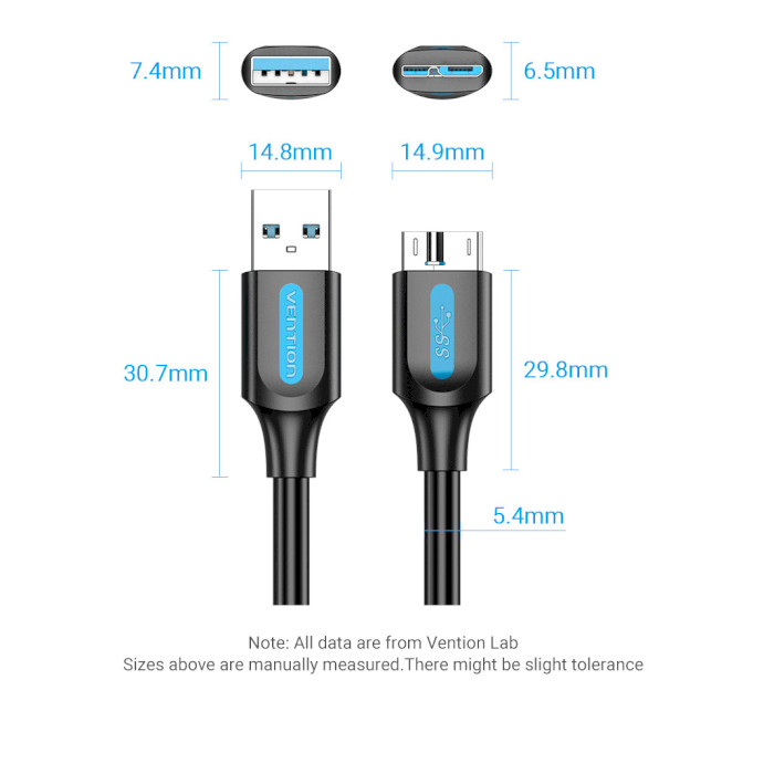 Кабель VENTION USB3.0 AM/Micro-BM 0.5м Black (COPBD)