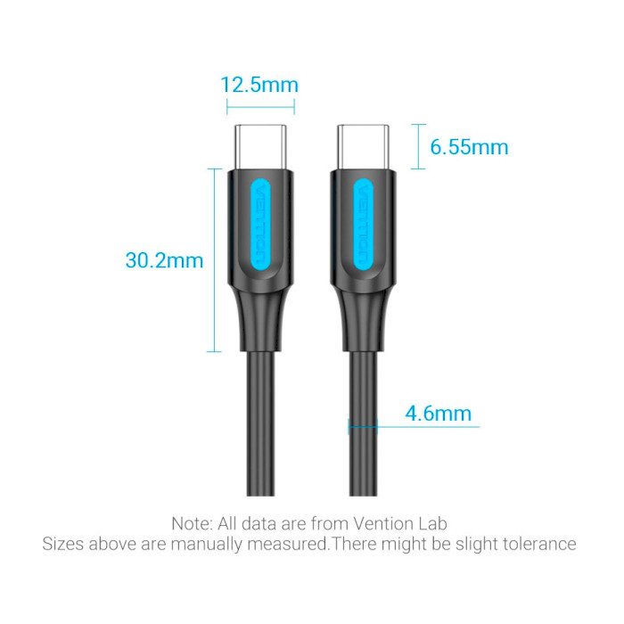 Кабель VENTION USB-C to USB-C 2.0 5А 1м Black (COTBF)