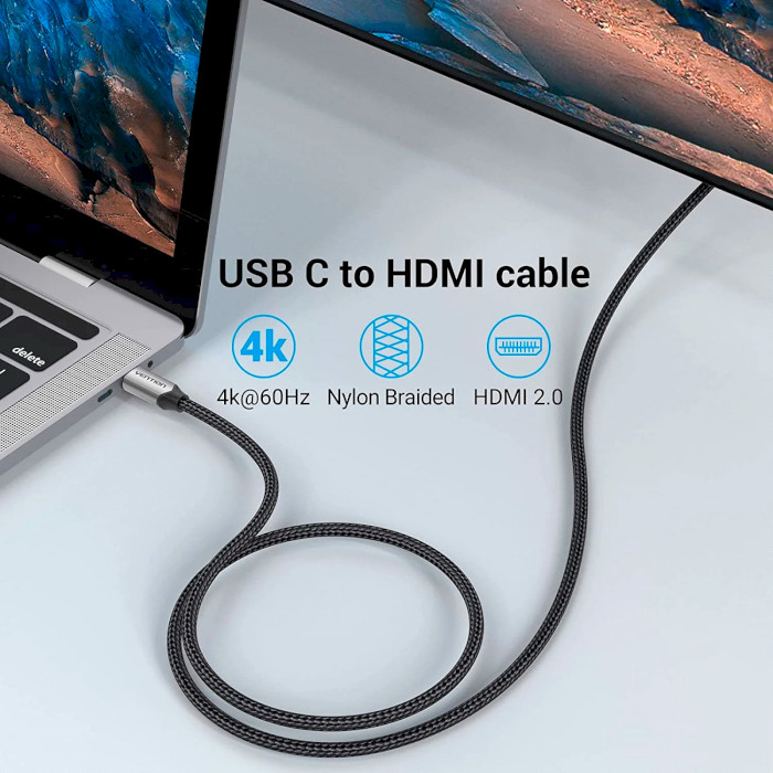 Кабель VENTION USB-C to 4K HDMI USB-C - HDMI v2.0 2м Gray (CRBBH)