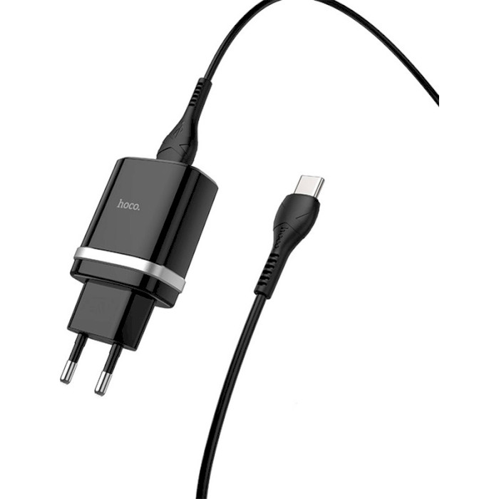 Зарядний пристрій HOCO C12Q Smart 1xUSB-A, 2.4A Black w/Type-C cable (6931474716293)
