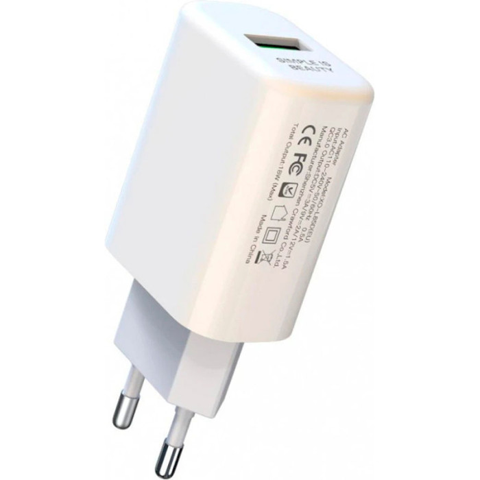 Зарядное устройство XO L85D 1xUSB-A, QC3.0, 18W White w/Lightning cable (L85D+L)