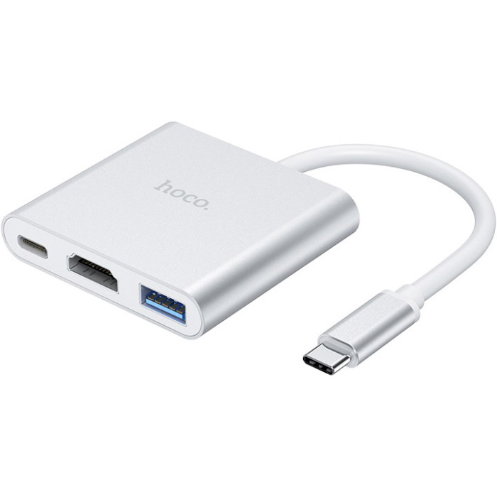 Порт-реплікатор HOCO HB14 Easy Use Type-C to USB3.0+HDMI+PD Silver