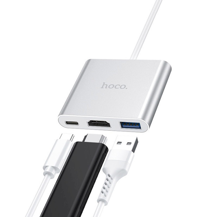 Порт-реплікатор HOCO HB14 Easy Use Type-C to USB3.0+HDMI+PD Silver