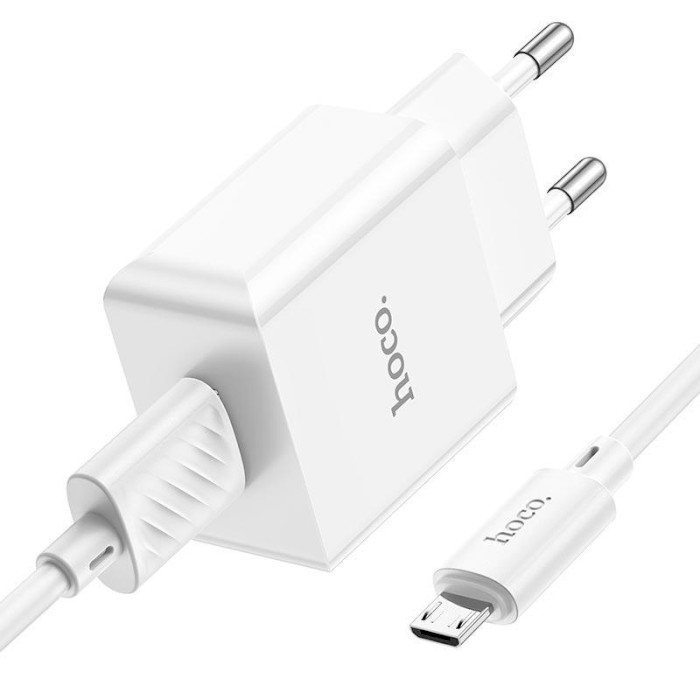 Зарядний пристрій HOCO C106A Leisure 1xUSB-A, 2.1A White w/Micro-USB cable (6931474783905)