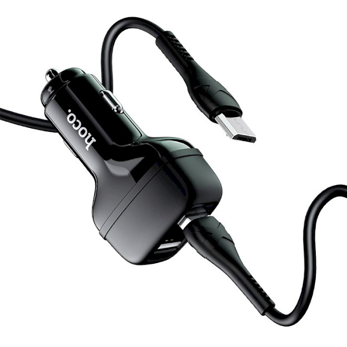 Автомобильное зарядное устройство HOCO Z36 Leader 2xUSB-A, 2.4A Black w/Micro-USB cable (6931474727756)