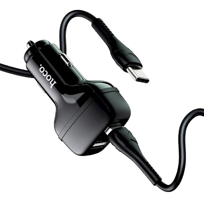 Автомобільний зарядний пристрій HOCO Z36 Leader 2xUSB-A, 2.4A Black w/Type-C cable (6931474727770)
