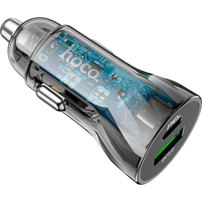 Автомобільний зарядний пристрій HOCO Z47A Transparent Discovery Edition Dual Port PD30W+QC3.0 Black (6931474782274)