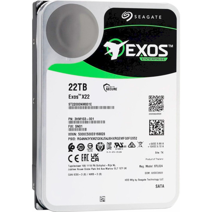 Жёсткий диск 3.5" SEAGATE Exos X22 22TB SATA/512MB (ST22000NM001E)