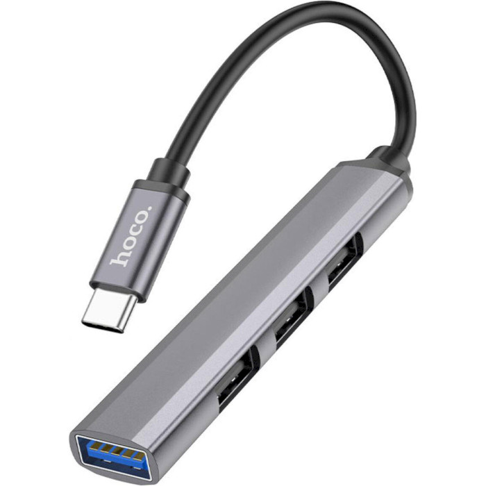 USB-хаб HOCO HB26 4-in-1 USB-C to 1xUSB3.0, 3xUSB2.0 Metal Gray