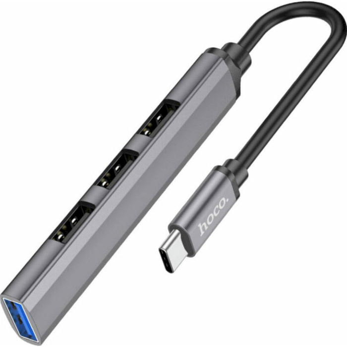 USB-хаб HOCO HB26 4-in-1 USB-C to 1xUSB3.0, 3xUSB2.0 Metal Gray