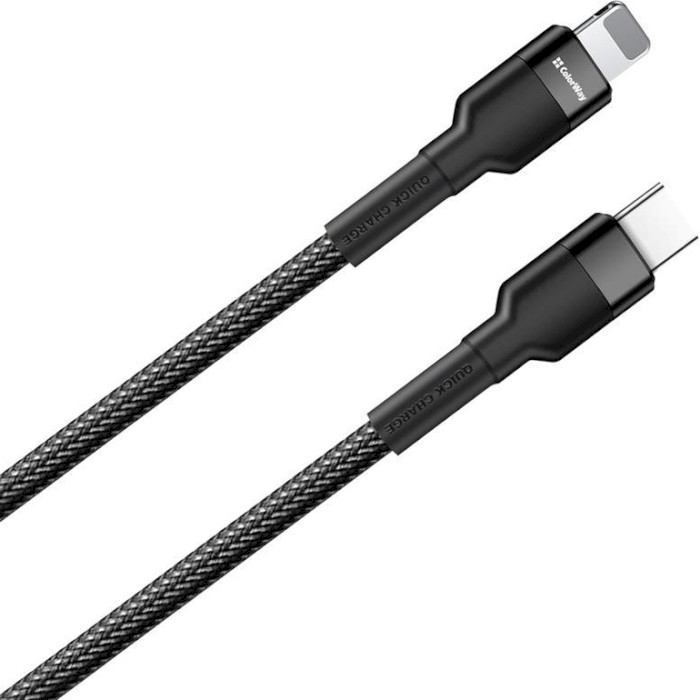 Кабель COLORWAY PD Fast Charging USB-C to Apple Lightning 3A 0.3м Black (CW-CBPDCL054-BK)