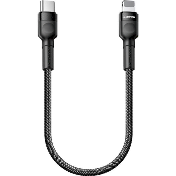 Кабель COLORWAY PD Fast Charging USB-C to Apple Lightning 3A 0.3м Black (CW-CBPDCL054-BK)