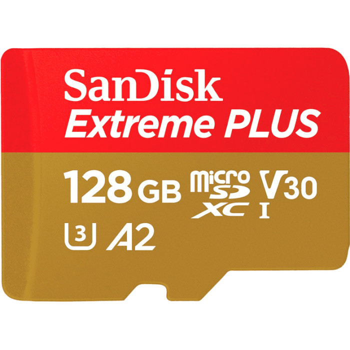 Карта памяти SANDISK microSDXC Extreme Plus 128GB UHS-I U3 V30 A2 Class 10 + SD-adapter (SDSQXBD-128G-GN6MA)