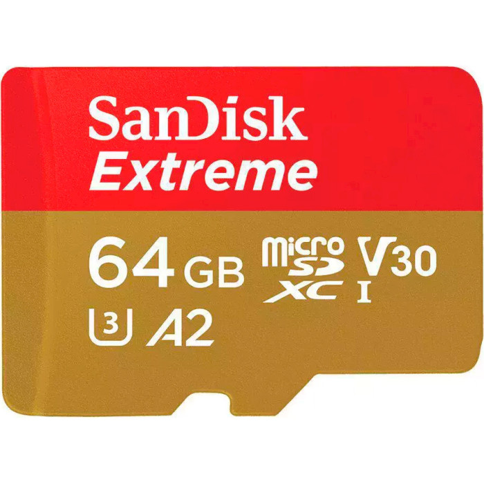 Карта пам'яті SANDISK microSDXC Extreme 64GB UHS-I U3 V30 A2 Class 10 + SD-adapter (SDSQXAH-064G-GN6AA)