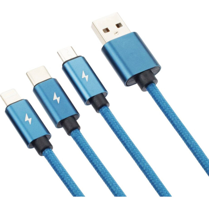 Кабель PRODA PD-B65th USB-A to Lightning/Micro-USB/Type-C 1.2м Blue