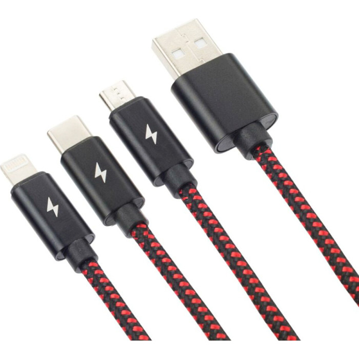 Кабель PRODA PD-B65th USB-A to Lightning/Micro-USB/Type-C 1.2м Red