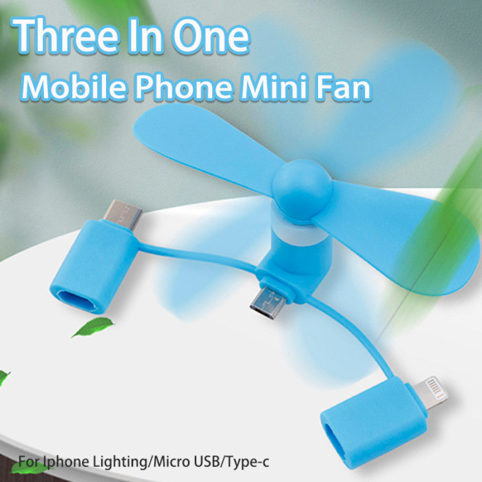 USB вентилятор VOLTRONIC Mobile Phone Fan (Micro+Type-C+Lighting) Mixed Color