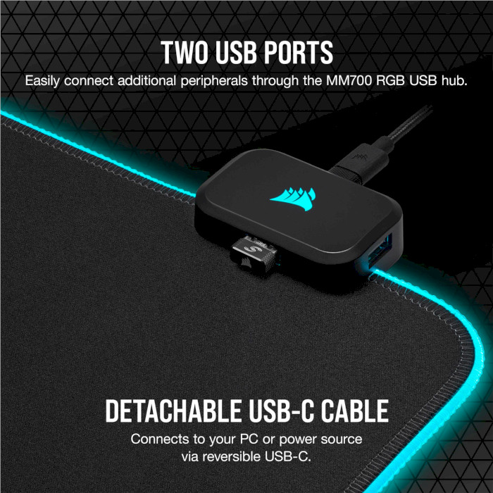 Игровая поверхность с USB хабом CORSAIR MM700 RGB Extended Mouse Pad Black (CH-9417070-WW)