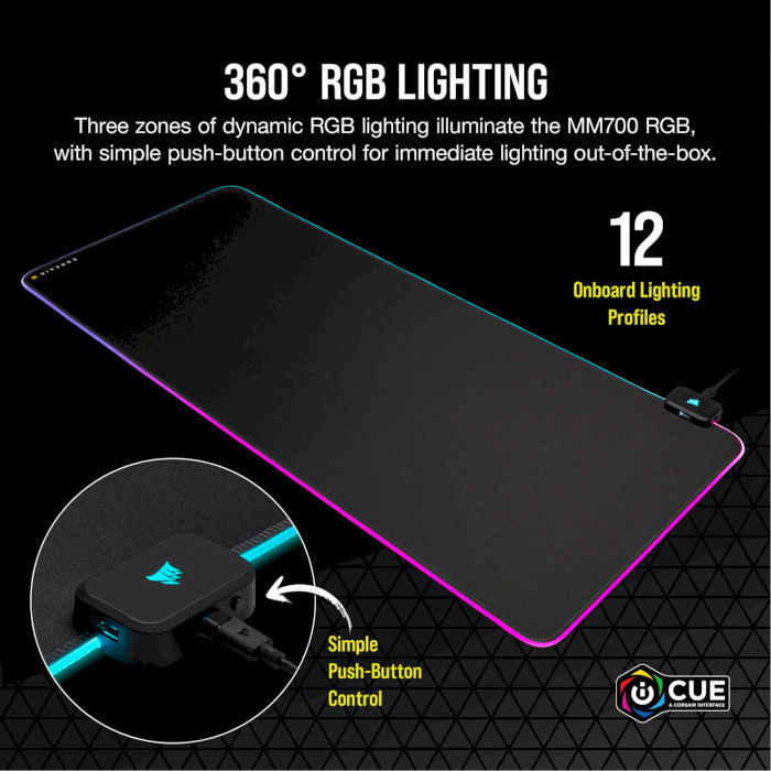 Ігрова поверхня з USB хабом CORSAIR MM700 RGB Extended Mouse Pad Black (CH-9417070-WW)