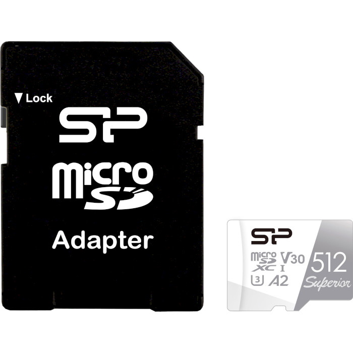 Карта пам'яті SILICON POWER microSDXC Superior 512GB UHS-I U3 V30 A2 Class 10 + SD-adapter (SP512GBSTXDA2V20SP)