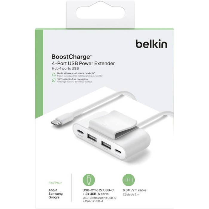 Зарядное устройство BELKIN BoostCharge 4-Port USB Power Extender White w/USB-C cable (BUZ001BT2MWHB7)