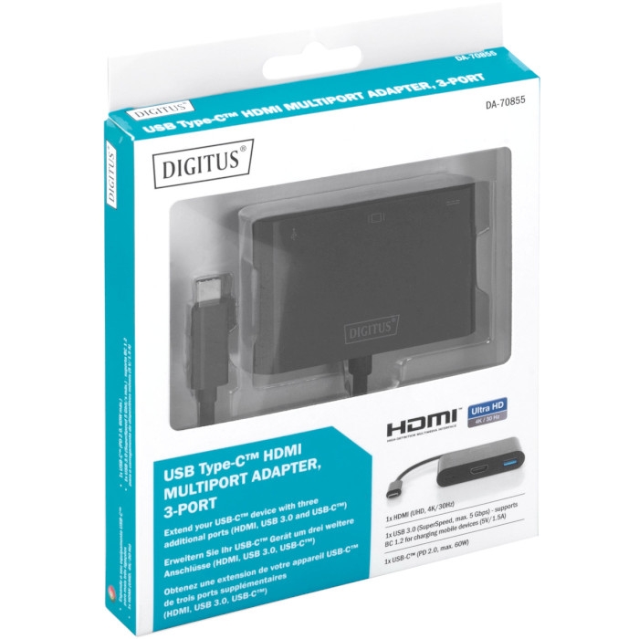 Порт-реплікатор DIGITUS USB-C to HDMI/USB3.0/PD60W Black (DA-70855)