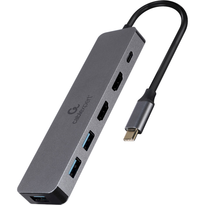 Док-станція для ноутбука CABLEXPERT 3-in-1 USB-C to 2xHDMI/3xUSB 3.0/100W USB-C PD Gray (A-CM-COMBO3-03)