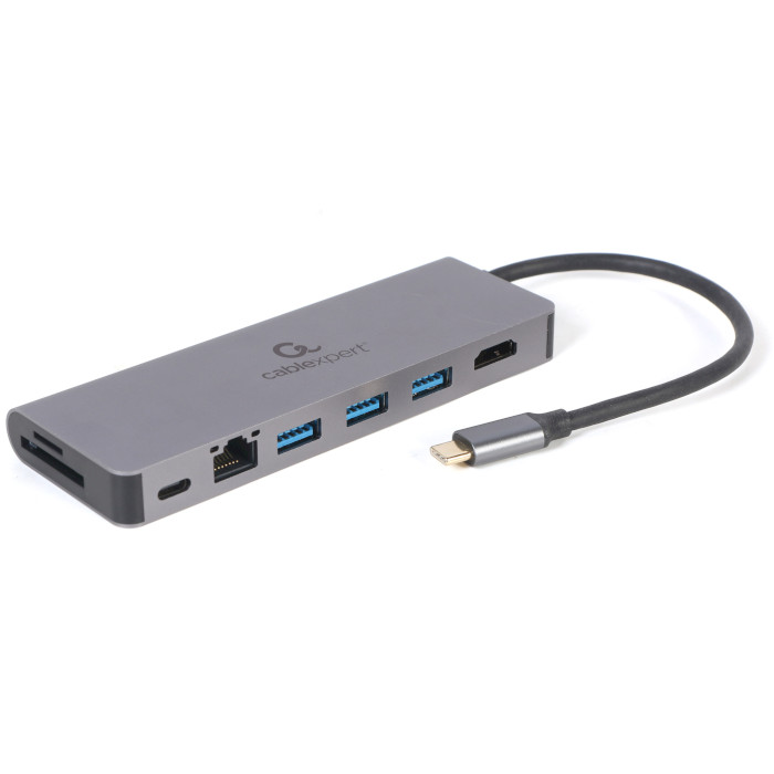 Док-станція для ноутбука CABLEXPERT 5-in-1 USB-C to HDMI/3xUSB 3.0/CR/LAN/100W USB-C PD Gray (A-CM-COMBO5-05)